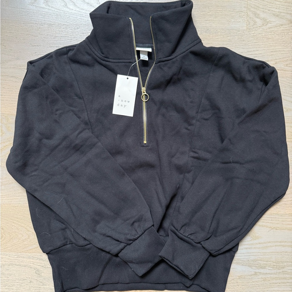 Target “A New Day” brand—Women’s Quarter Zip Pullover Sweatshirt, Black